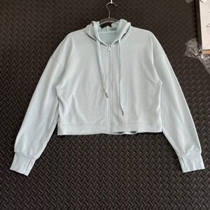 Harmony Balance Light Blue Full Zip Up Cropped Hoodie Sweater Women's Size Large